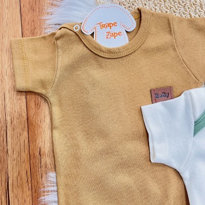 Conj. de Malha 3 peças - Girafinha - Off White, Verde e Caramelo